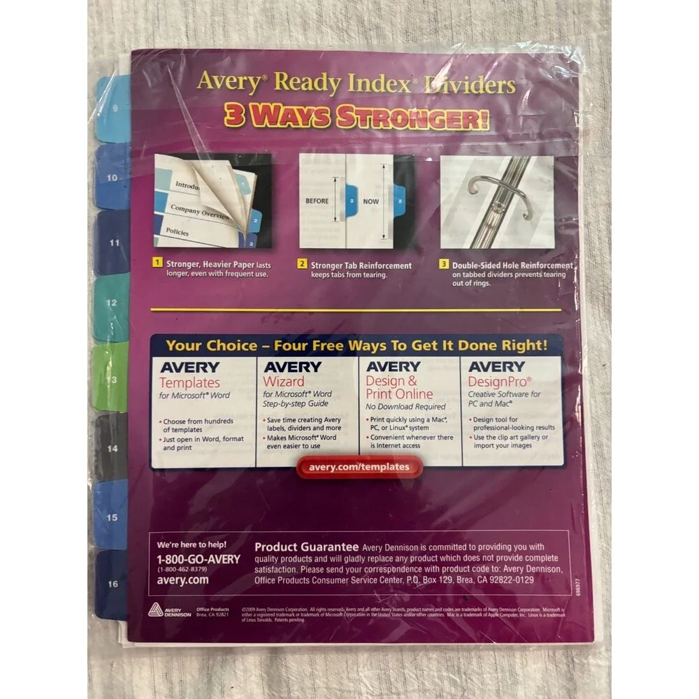 Avery Ready Index 16 Tab Double Column Durable Table of Contents Dividers 11320